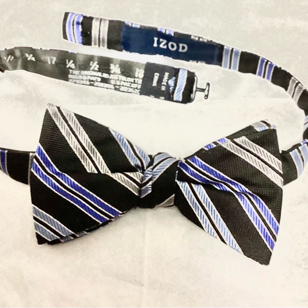 Izod Silk Striped Bow Tie - Black and Blue